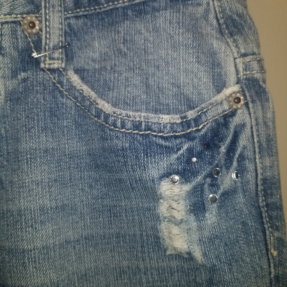 R4R Rave Blue Distressed Bling Ripped Jeans Size 3 - Picture 4 of 5